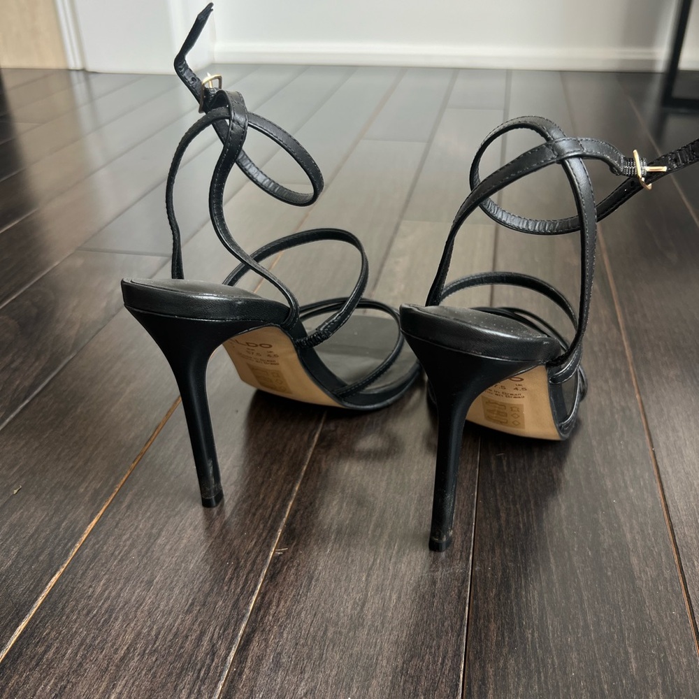 ALDO Black Strappy Heeled Sandals - Square Toe Stiletto Pumps - Picture 5 of 6